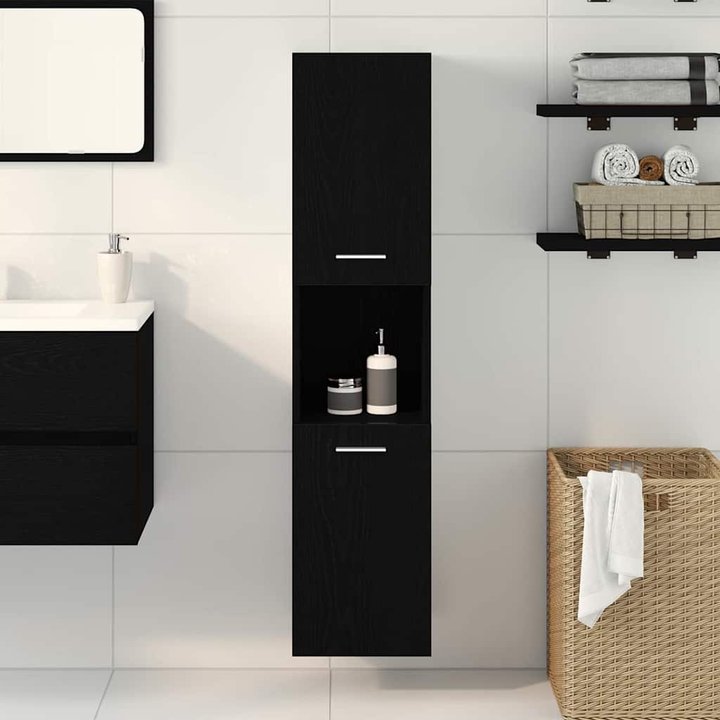 Gabinete de Baño con estante Roble Negro 30 x 30 x 130 cm