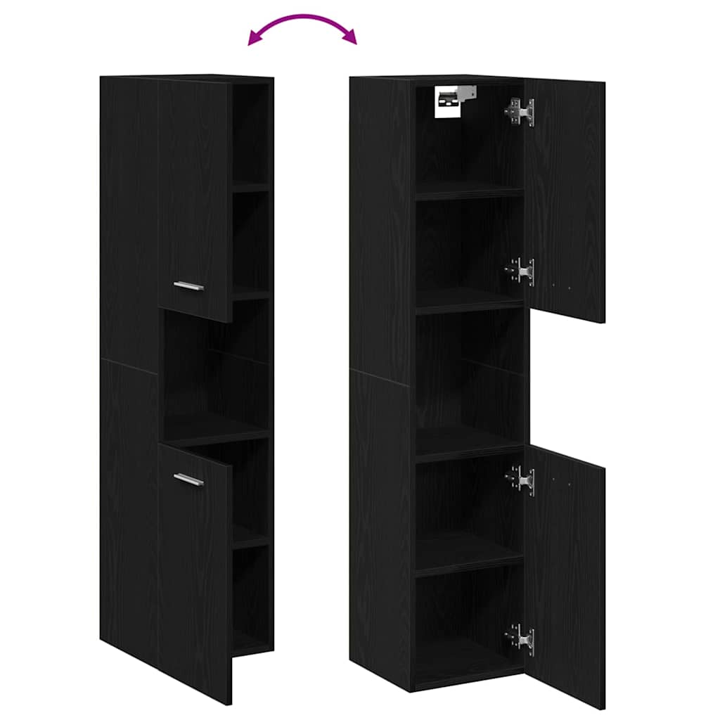 Gabinete de Baño con estante Roble Negro 30 x 30 x 130 cm