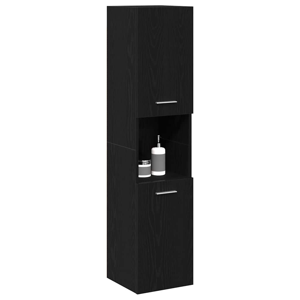 Gabinete de Baño con estante Roble Negro 30 x 30 x 130 cm