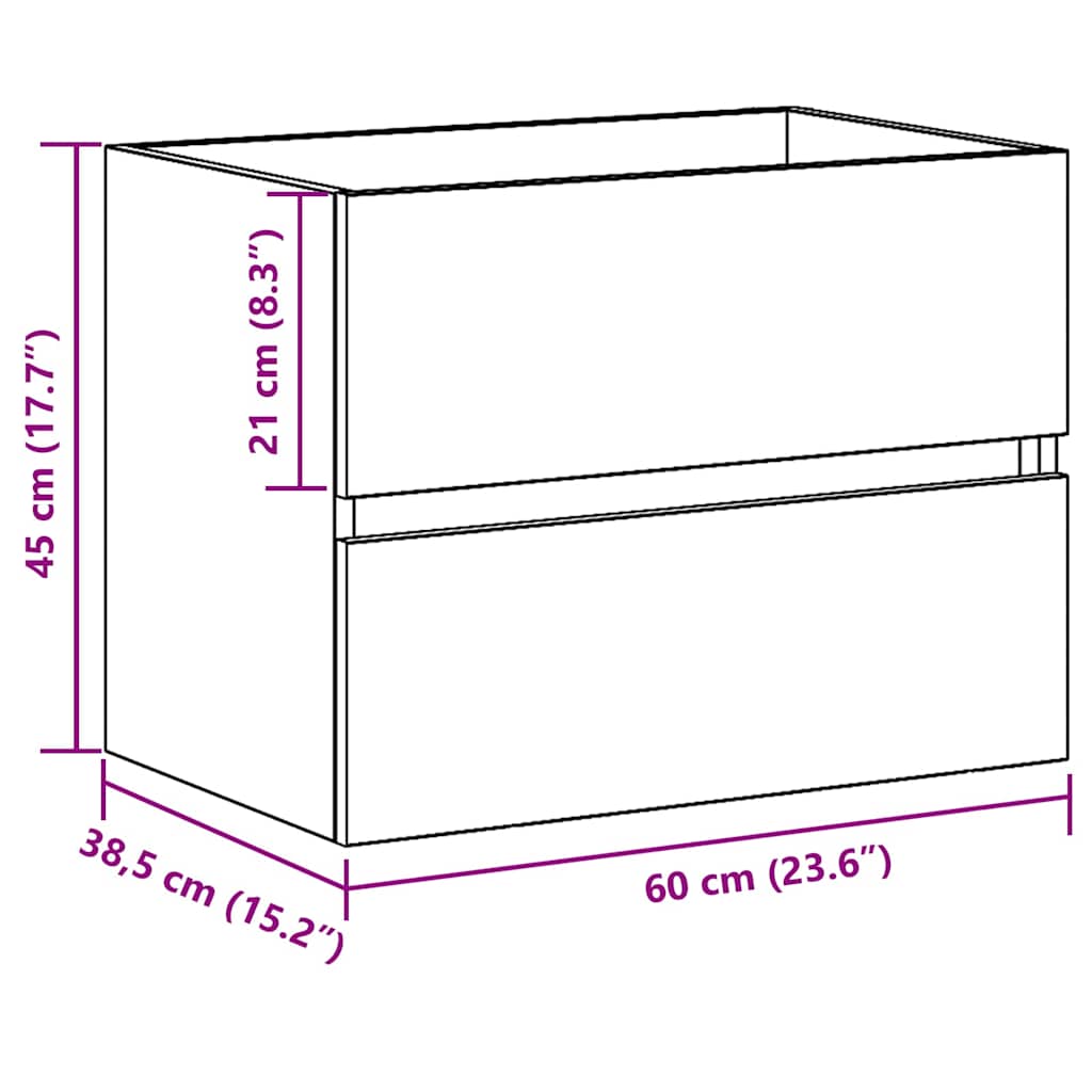 Gabinete de Lavabo para Baño Roble Negro 60 x 38,5 x 45 cm