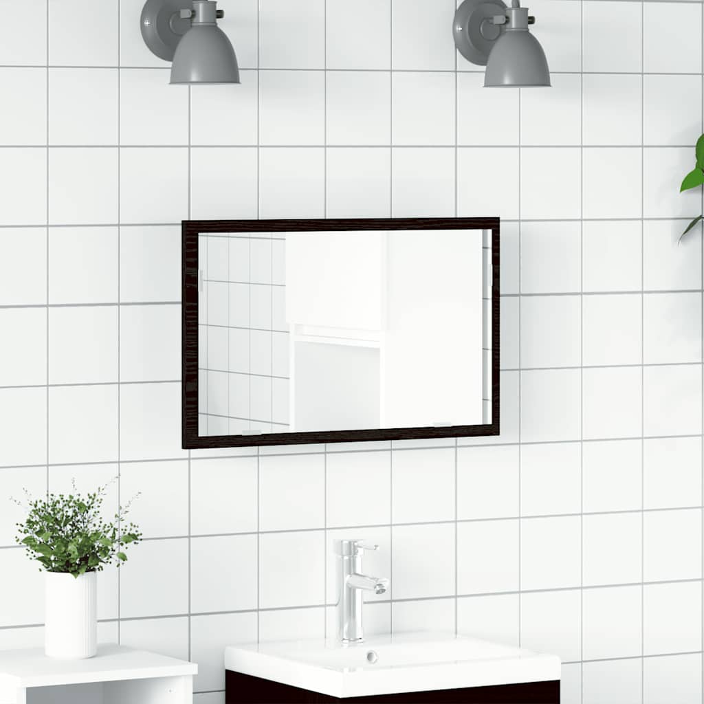 Espejo de baño con luces LED roble negro 60x8,5x37 cm