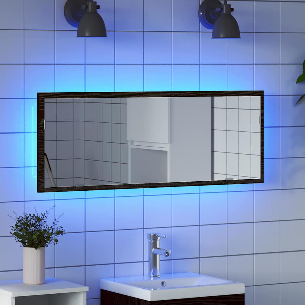 Espejo de baño LED Roble Negro 100 x 8,5 x 37 cm Cristal