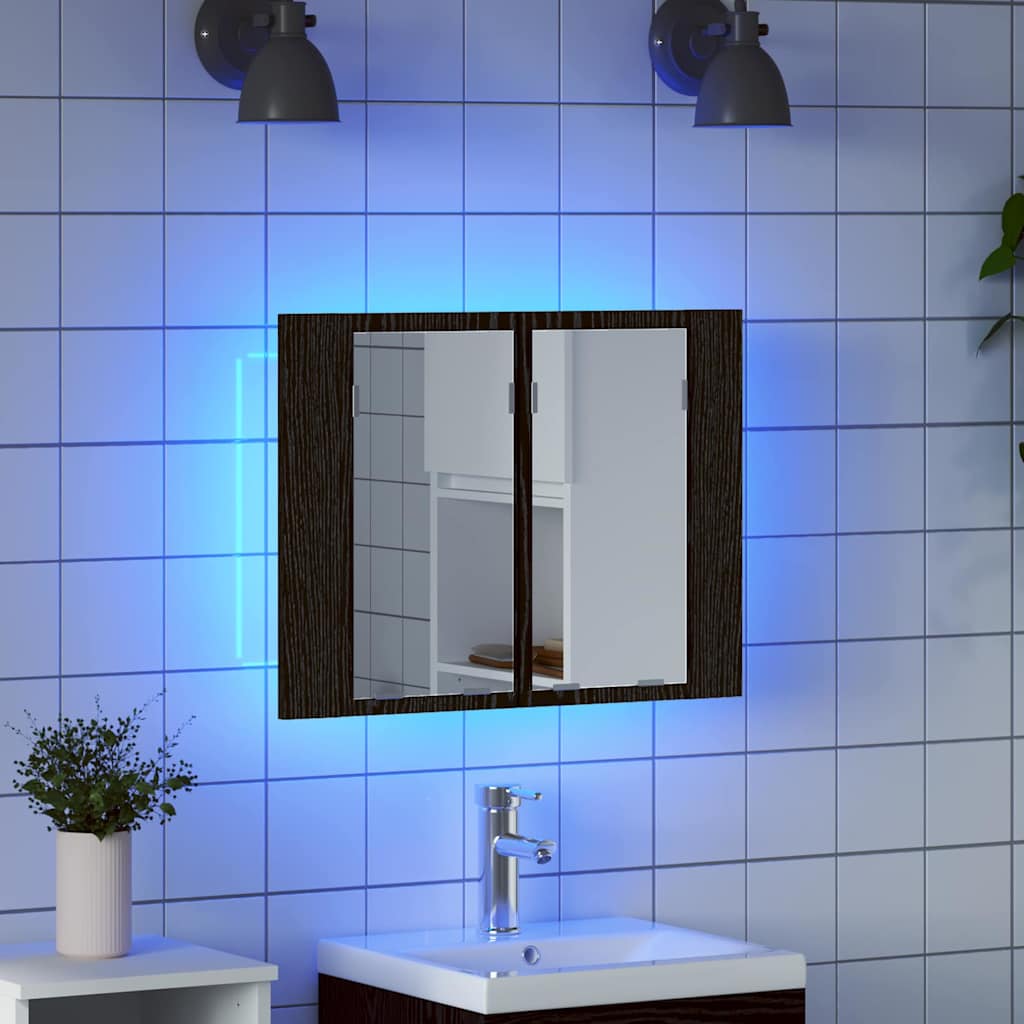 Armario con espejo de baño Roble Negro 60 x 12 x 45 cm