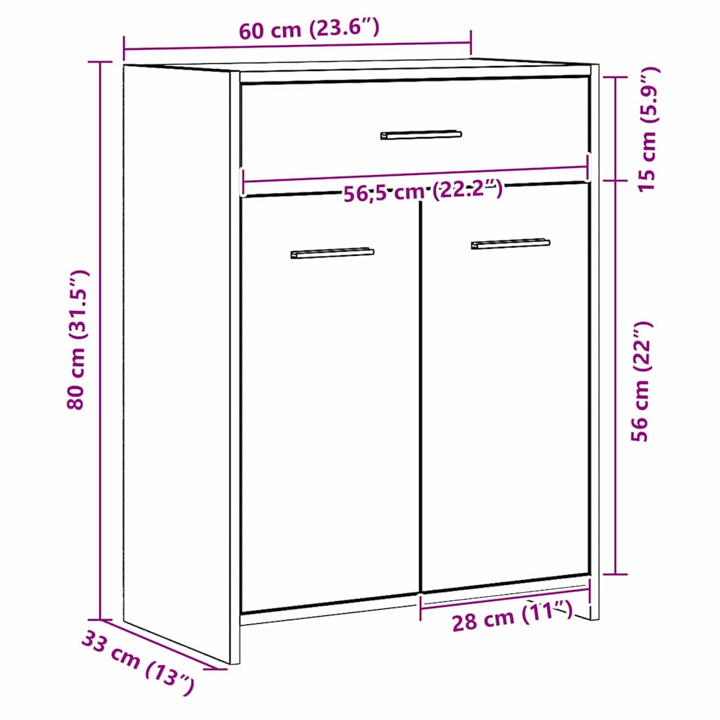Gabinete de Baño con cajón Roble Negro 60 x 33 x 80 cm
