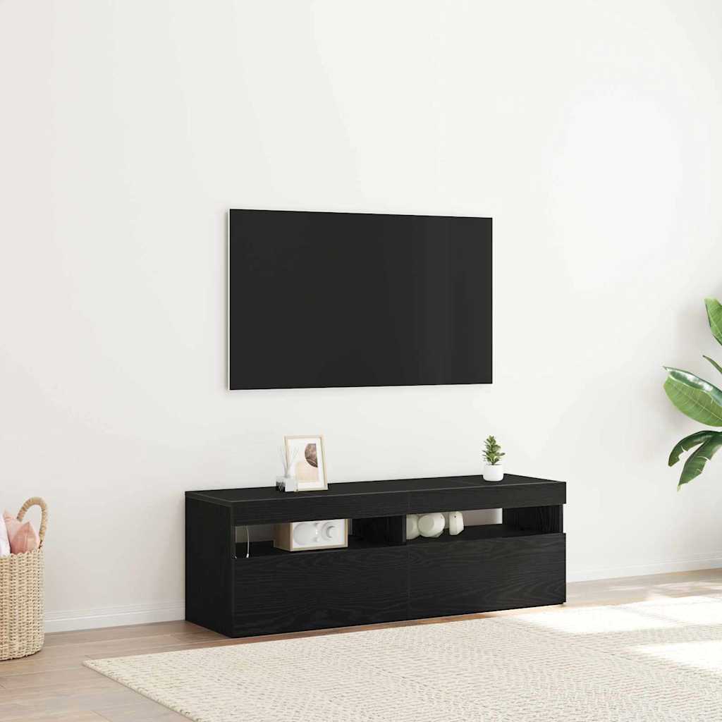 Mueble de TV con LED 2 pcs Roble Negro 60 x 35 x 40 cm