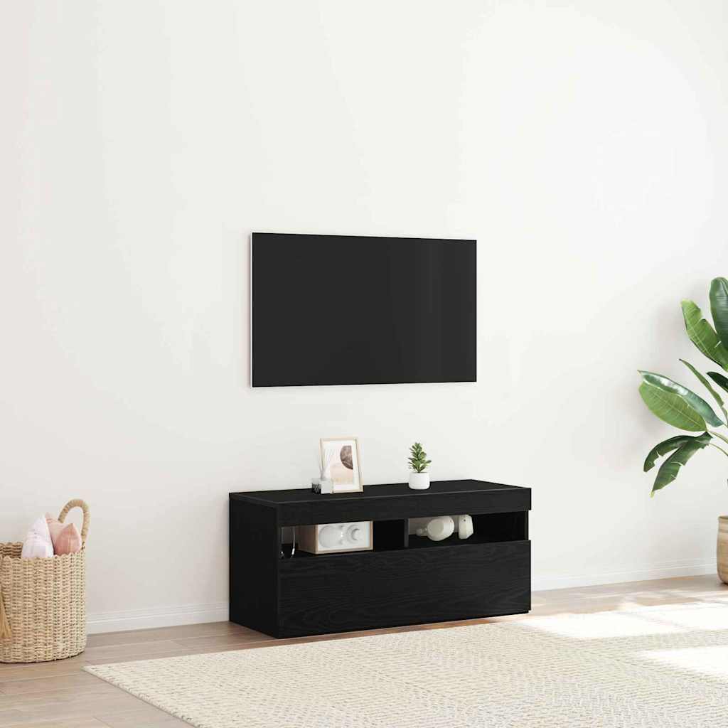 Mueble de TV con LED 2 pcs Roble Negro 60 x 35 x 40 cm