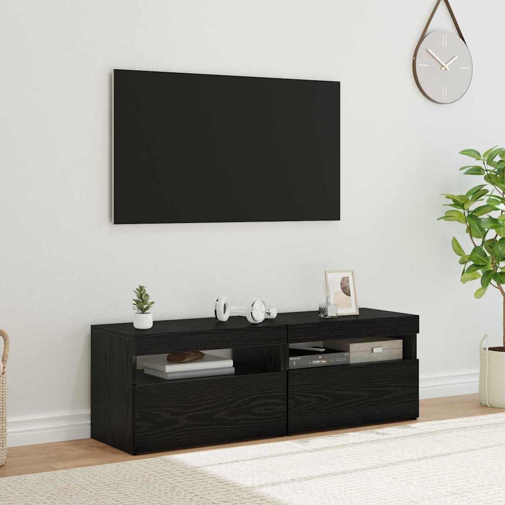 Mueble de TV con LED 2 pcs Roble Negro 60 x 35 x 40 cm