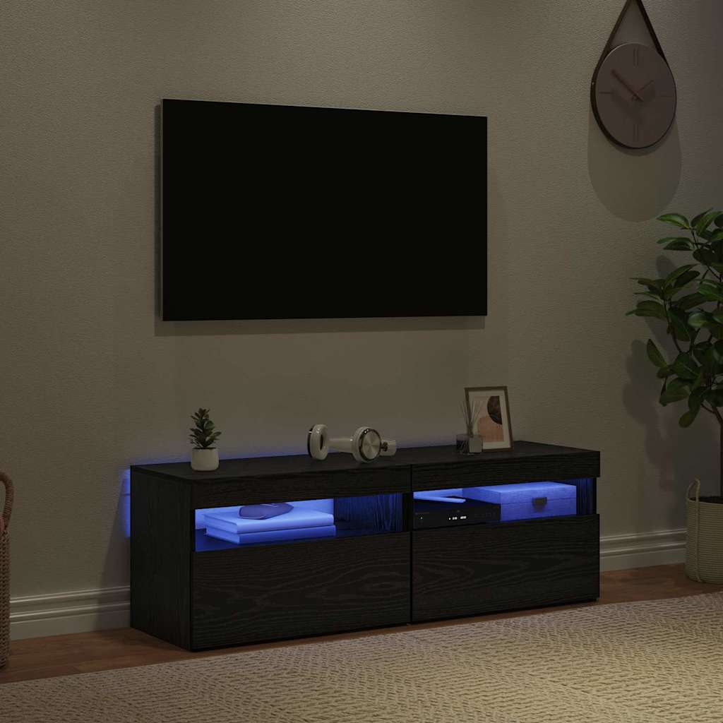 Mueble de TV con LED 2 pcs Roble Negro 60 x 35 x 40 cm