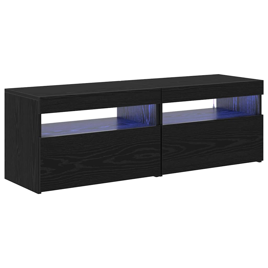 Mueble de TV con LED 2 pcs Roble Negro 60 x 35 x 40 cm