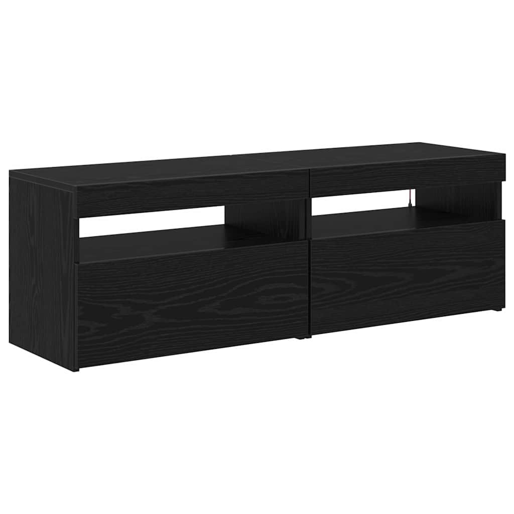 Mueble de TV con LED 2 pcs Roble Negro 60 x 35 x 40 cm