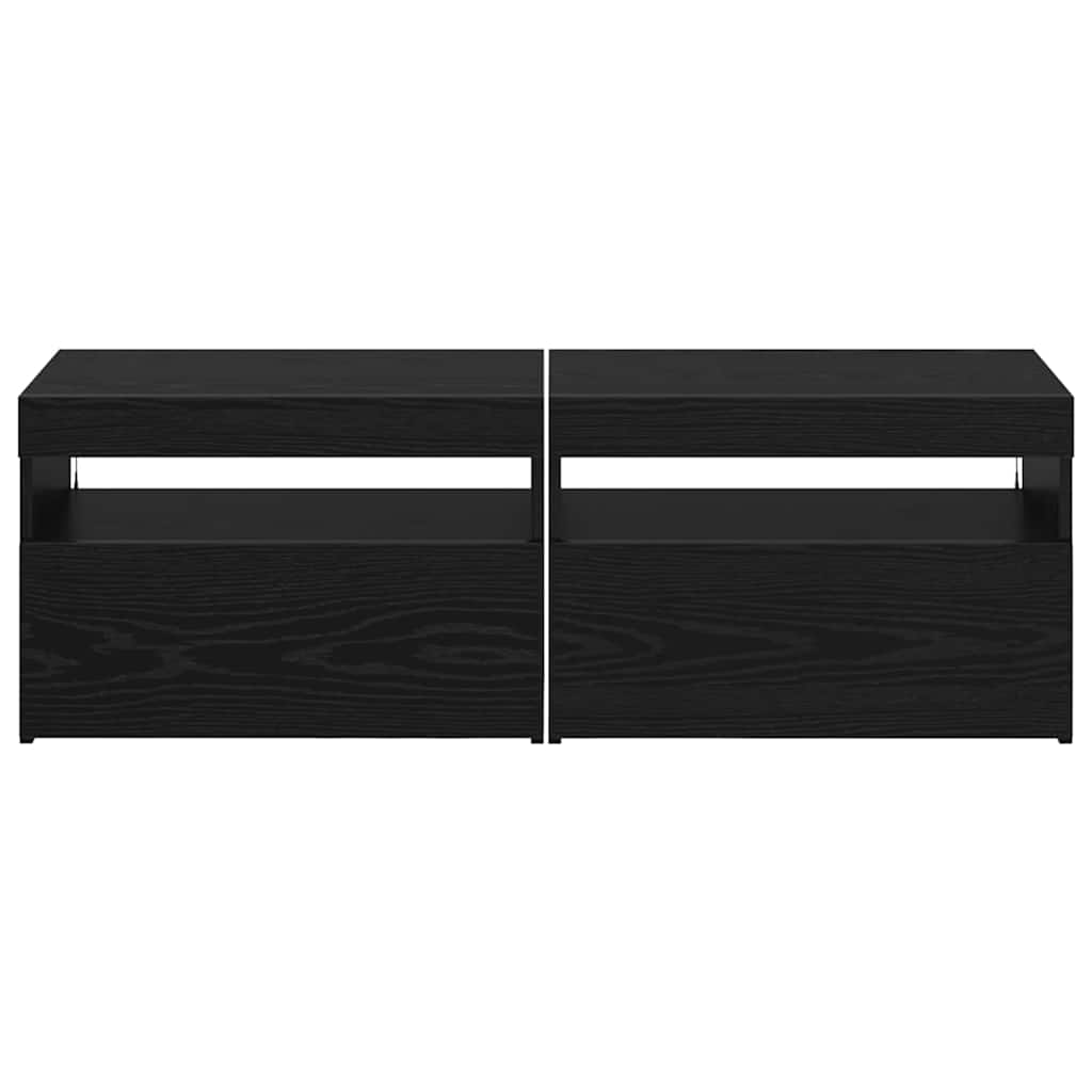 Mueble de TV con LED 2 pcs Roble Negro 60 x 35 x 40 cm
