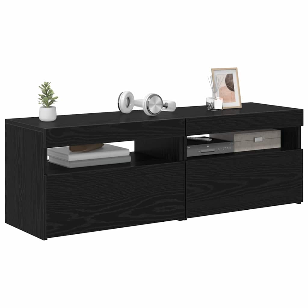 Mueble de TV con LED 2 pcs Roble Negro 60 x 35 x 40 cm