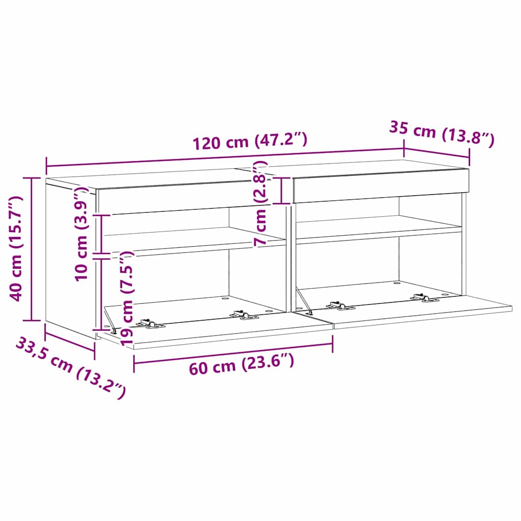 Mueble de TV con LED 2 pcs Roble Negro 60 x 35 x 40 cm