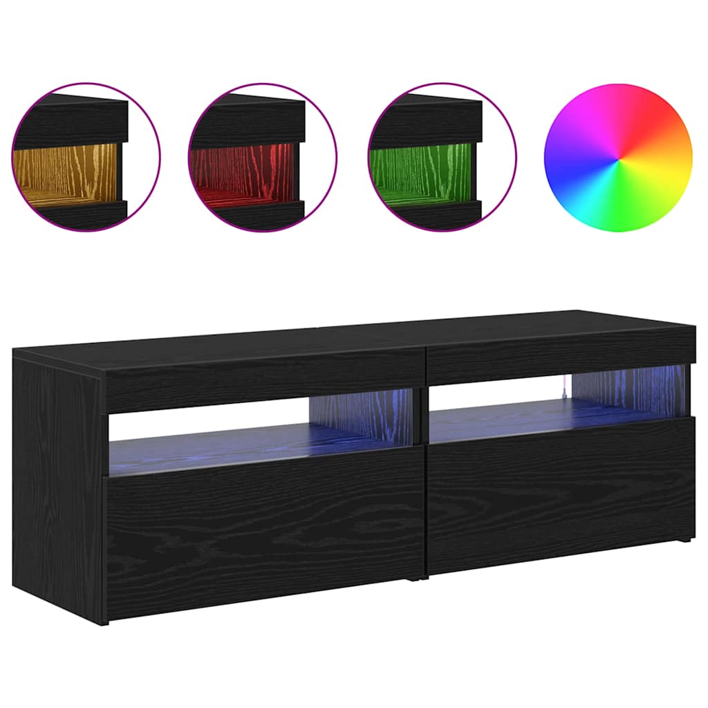 Mueble de TV con LED 2 pcs Roble Negro 60 x 35 x 40 cm