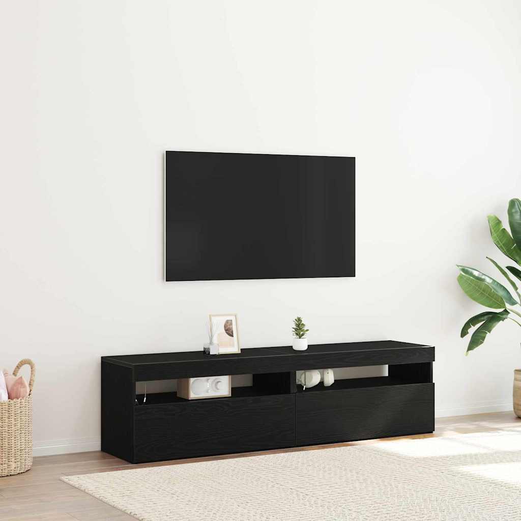 Mueble de TV con LED 2 pcs Roble Negro 60 x 35 x 40 cm