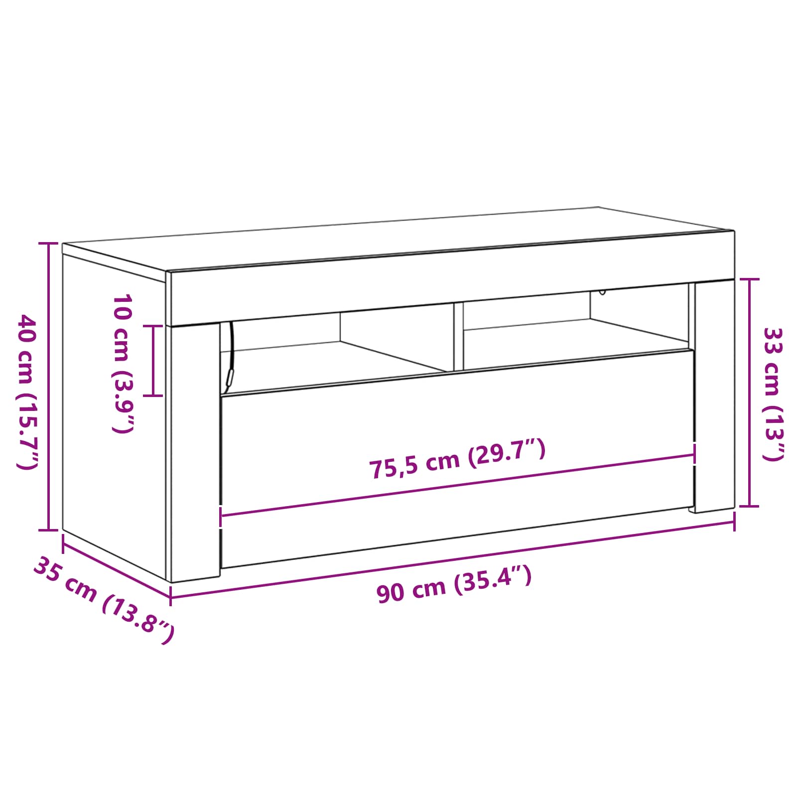 Mueble de TV Roble Negro 90 x 35 x 40 cm Madera de ingeniería