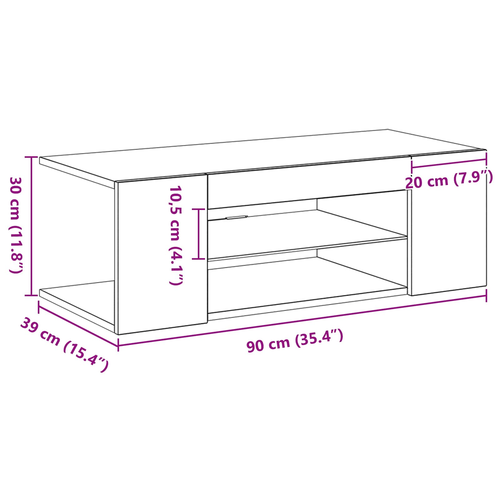 Mueble de TV Roble Negro 90 x 39 x 30 cm Madera de ingeniería