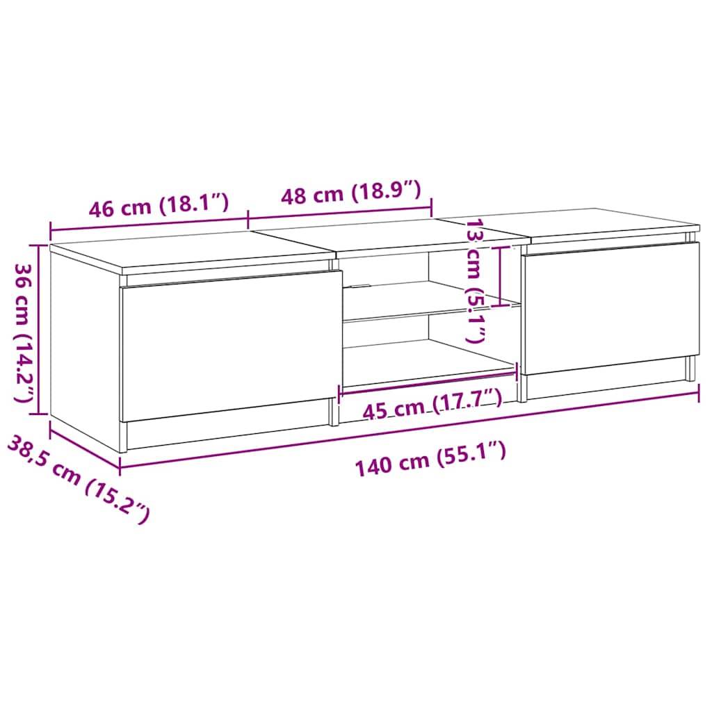 Gabinete de TV Roble Negro 140 x 38,5 x 36 cm