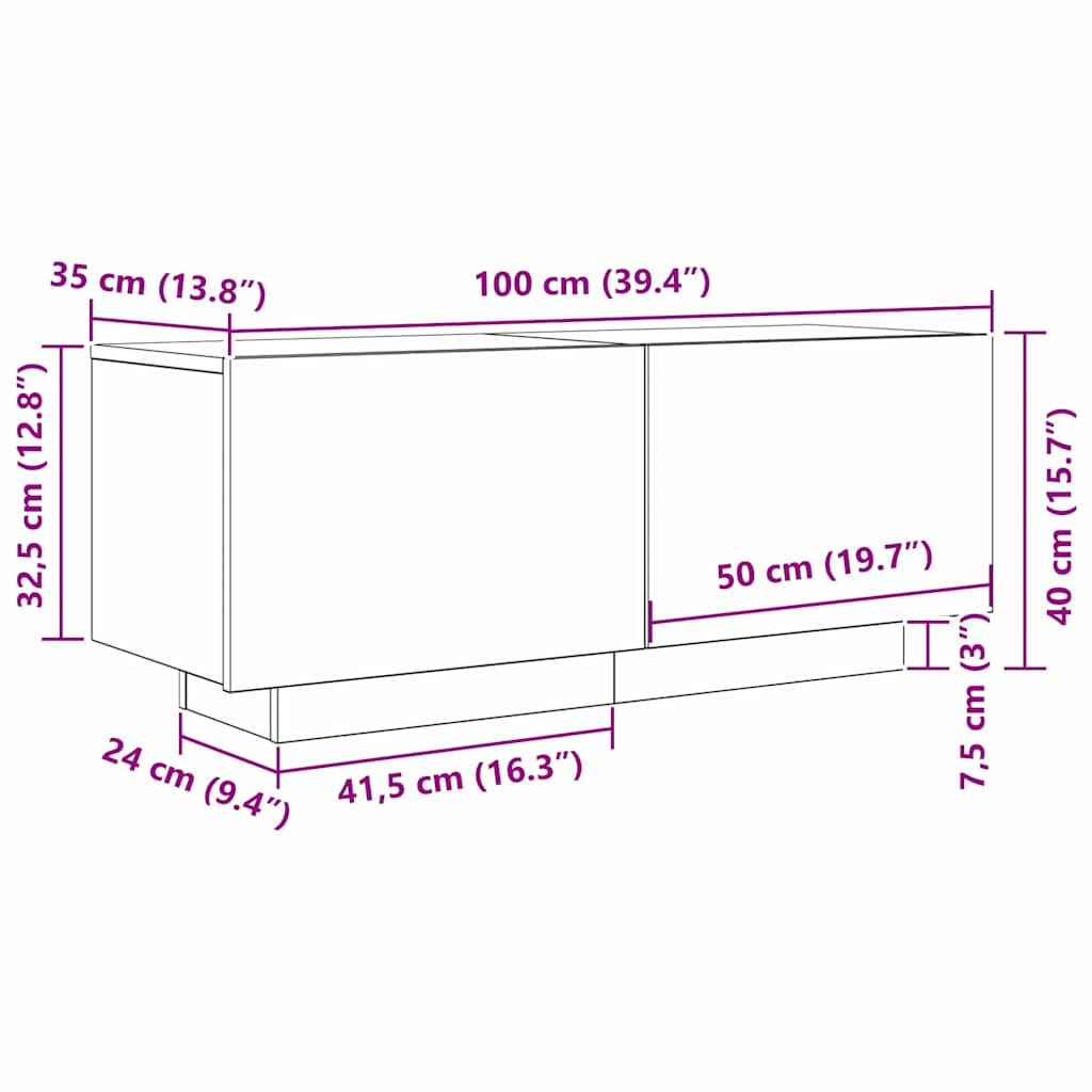 Gabinete de TV Roble Negro 100 x 35 x 40 cm