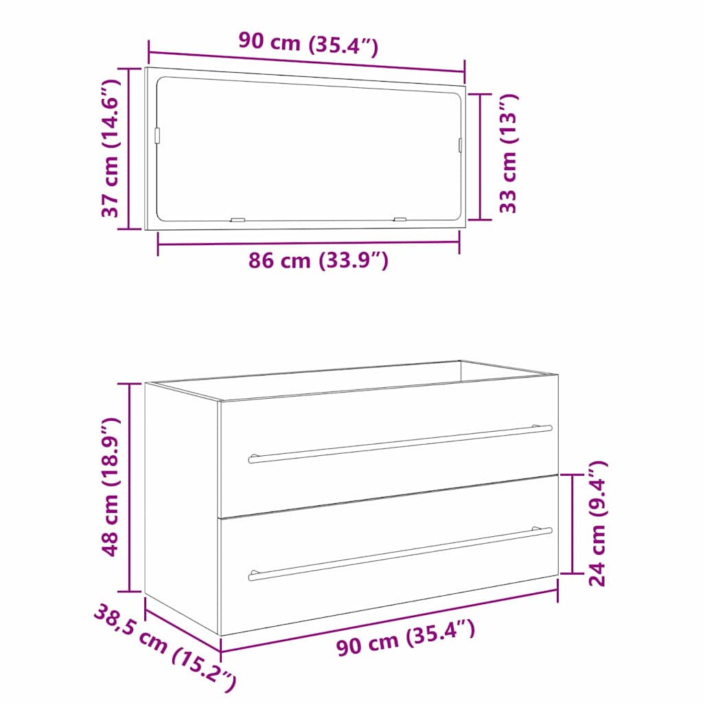 Gabinete para Lavabo con cajón Roble Negro 90 x 45 x 1.5 cm