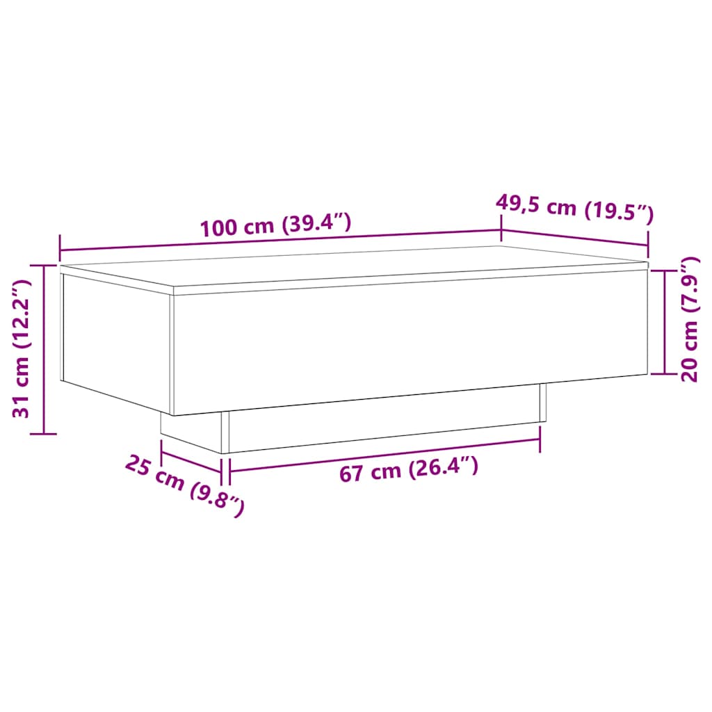 Mesa de Café Roble Negro 100 x 49,5 x 31 cm