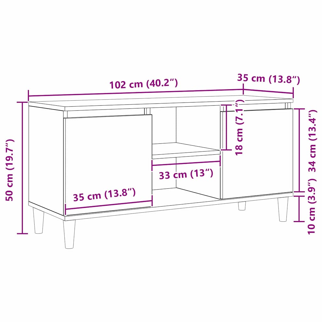 Gabinete de TV Roble Negro 102 x 35 x 50 cm