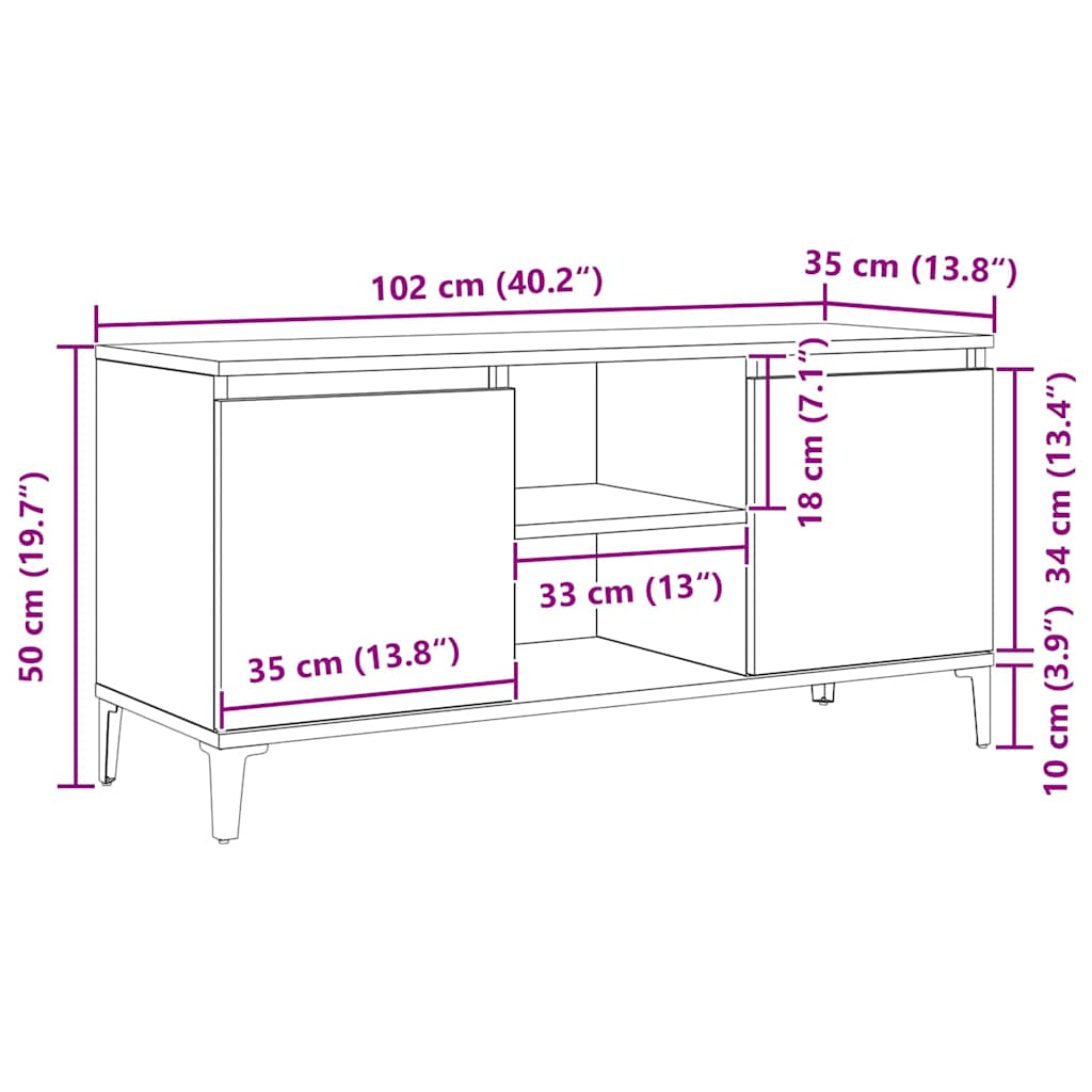 Gabinete de TV Roble Negro 102 x 35 x 50 cm