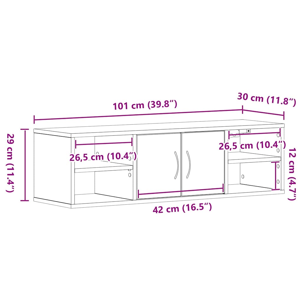 Estante de pared con estante Roble Negro 102 x 30 x 29 cm