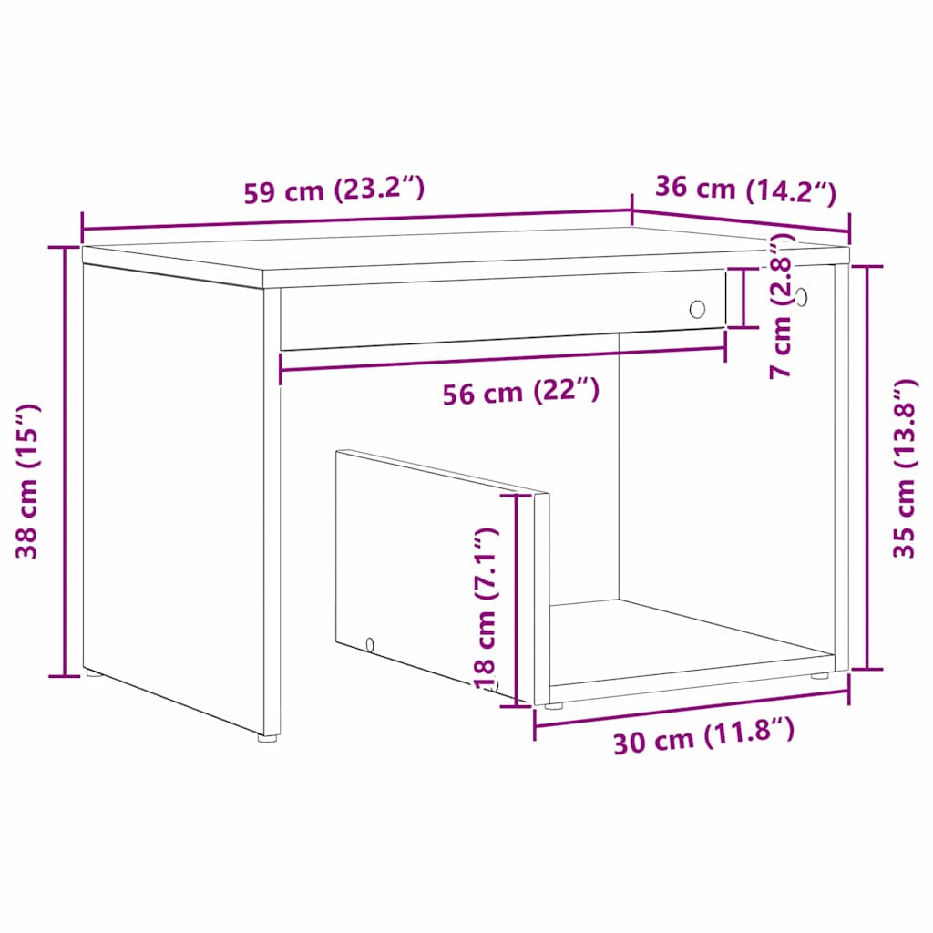 Mesa lateral Roble Negro 59 x 36 x 38 cm Madera de ingeniería