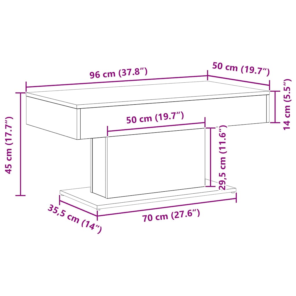 Mesa de Café Roble Negro 96 x 50 x 45 cm Madera de ingeniería
