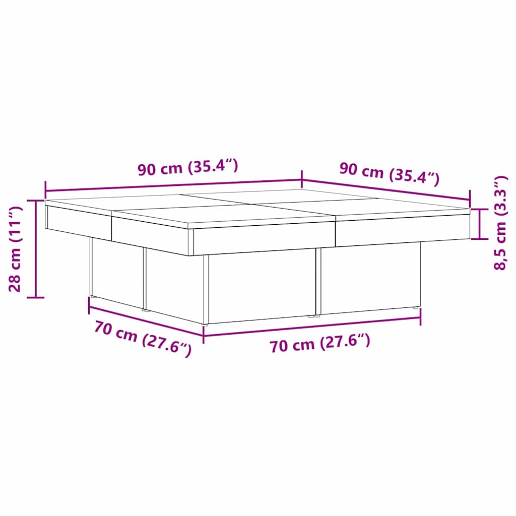Mesa de Café Roble Negro 90 x 90 x 28 cm Madera de ingeniería