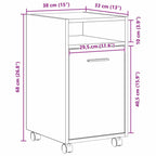 Gabinete lateral con ruedas Roble Negro 33 x 38 x 60 cm