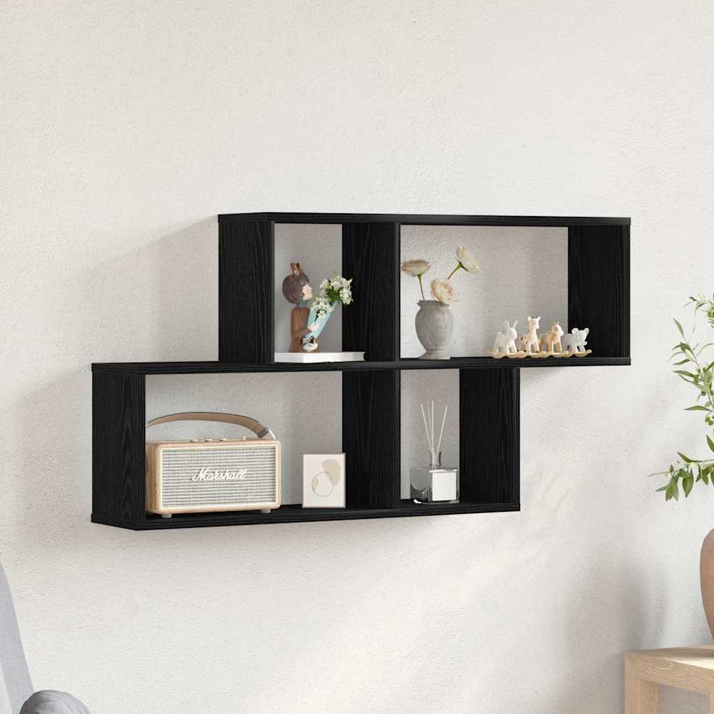 Estante de pared con estante Roble Negro 76 x 15 x 53 cm