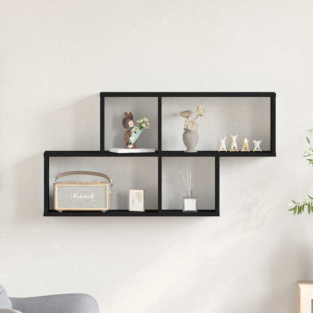 Estante de pared con estante Roble Negro 76 x 15 x 53 cm