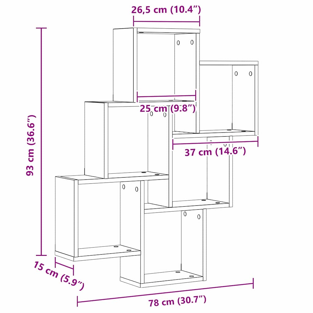 Estante de pared con estante Roble Negro 78 x 15 x 93 cm