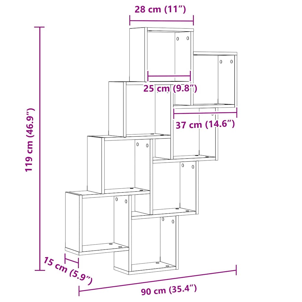 Estante de pared con estante Roble Negro 90 x 15 x 119,5 cm