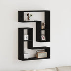 Estante de pared con estante 2 pcs Roble Negro 50 x 15 x 85 cm