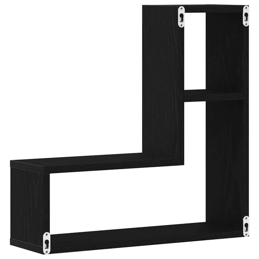 Estante de pared con estante 2 pcs Roble Negro 50 x 15 x 85 cm