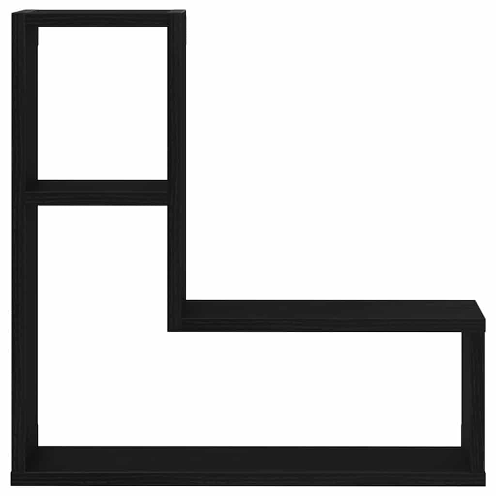 Estante de pared con estante 2 pcs Roble Negro 50 x 15 x 85 cm