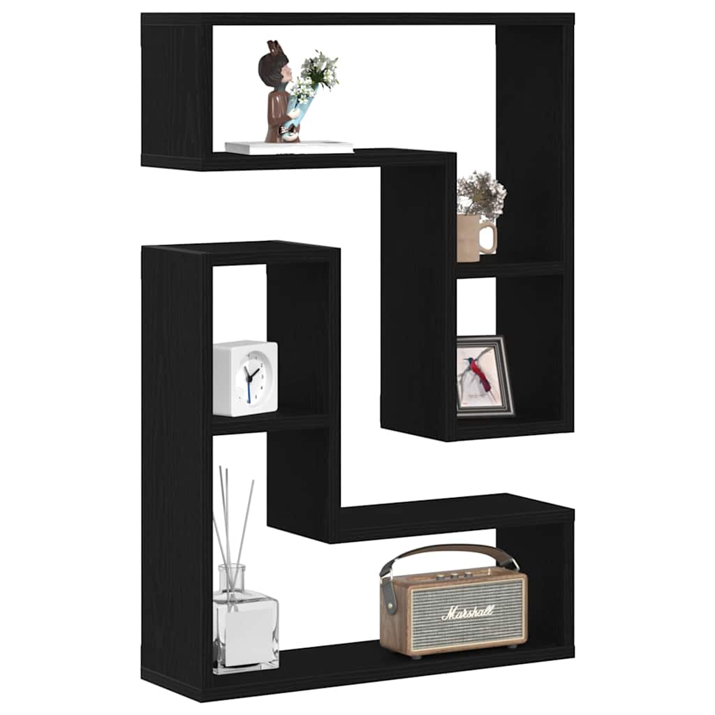 Estante de pared con estante 2 pcs Roble Negro 50 x 15 x 85 cm