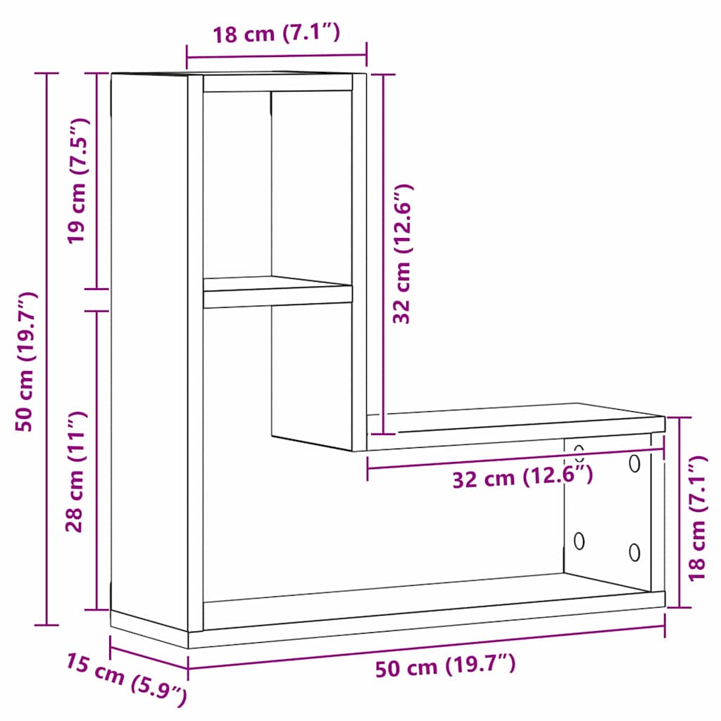 Estante de pared con estante 2 pcs Roble Negro 50 x 15 x 85 cm