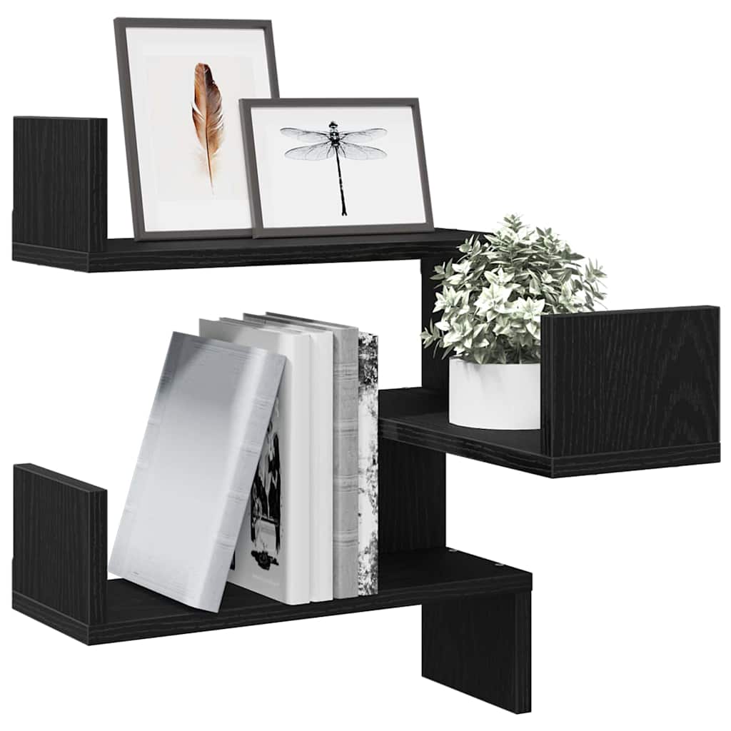 Estante de pared 2 pcs Roble Negro 40 x 40 x 49,5 cm
