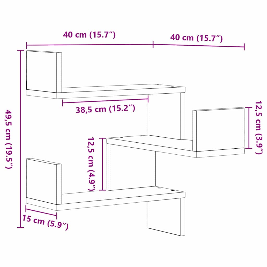 Estante de pared 2 pcs Roble Negro 40 x 40 x 49,5 cm