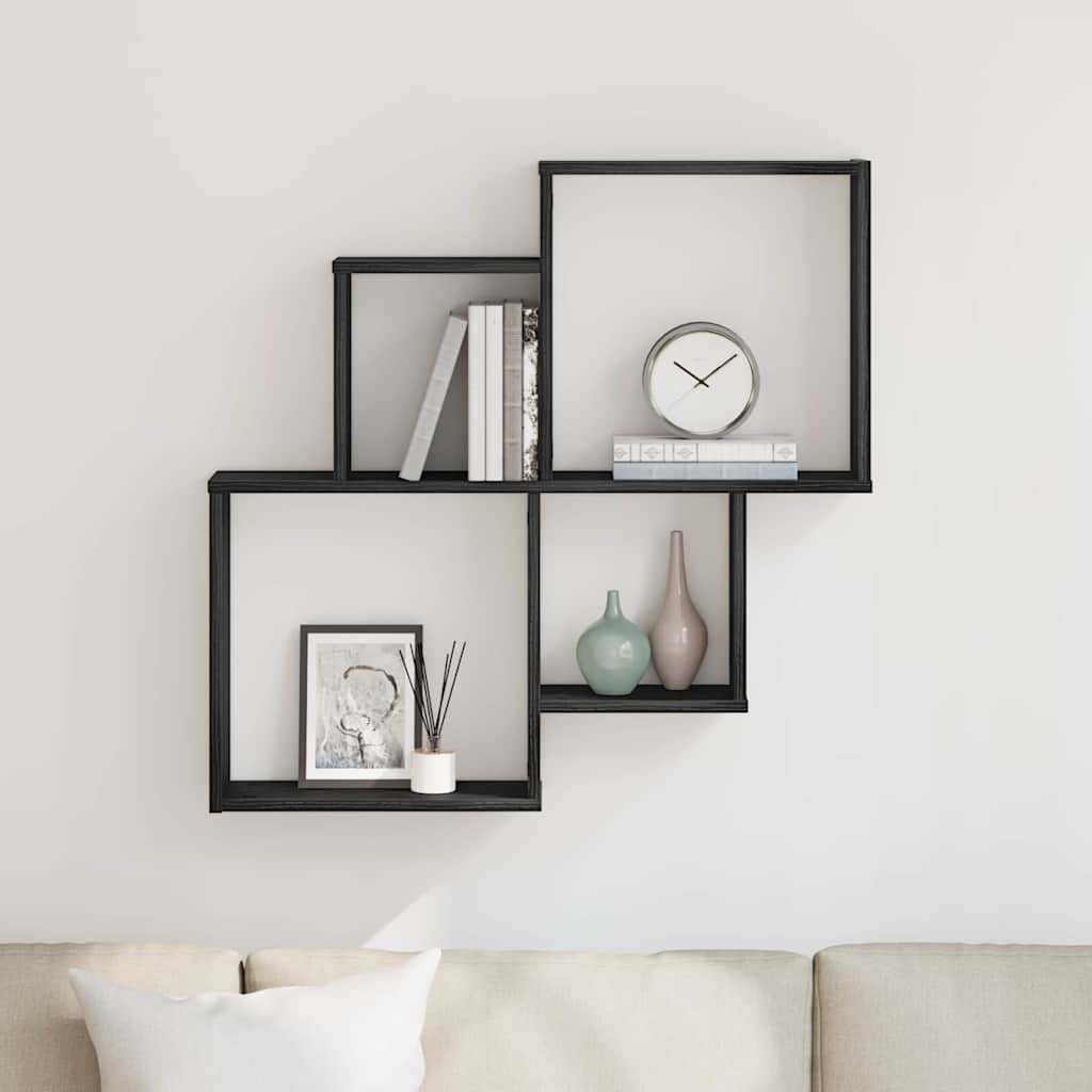 Estante de pared con estante Roble Negro 80 x 15 x 78,5 cm