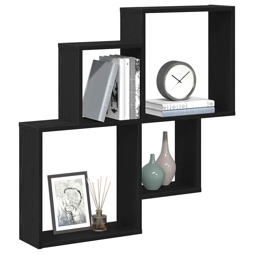 Estante de pared con estante Roble Negro 80 x 15 x 78,5 cm