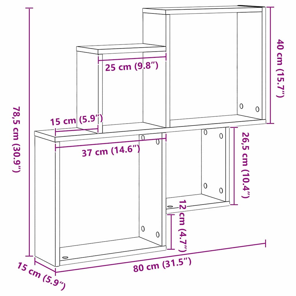 Estante de pared con estante Roble Negro 80 x 15 x 78,5 cm