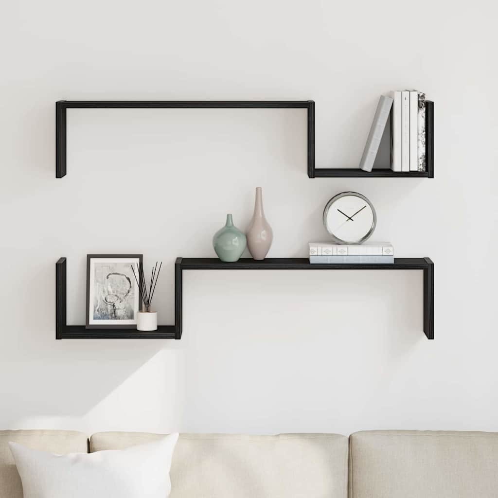 Estante de pared con estante 2 pcs Roble Negro 100 x 15 x 20 cm