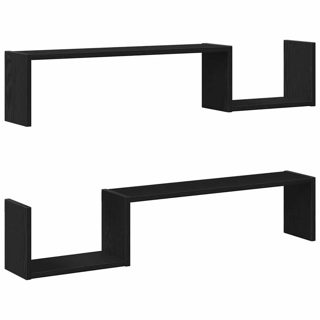 Estante de pared con estante 2 pcs Roble Negro 100 x 15 x 20 cm