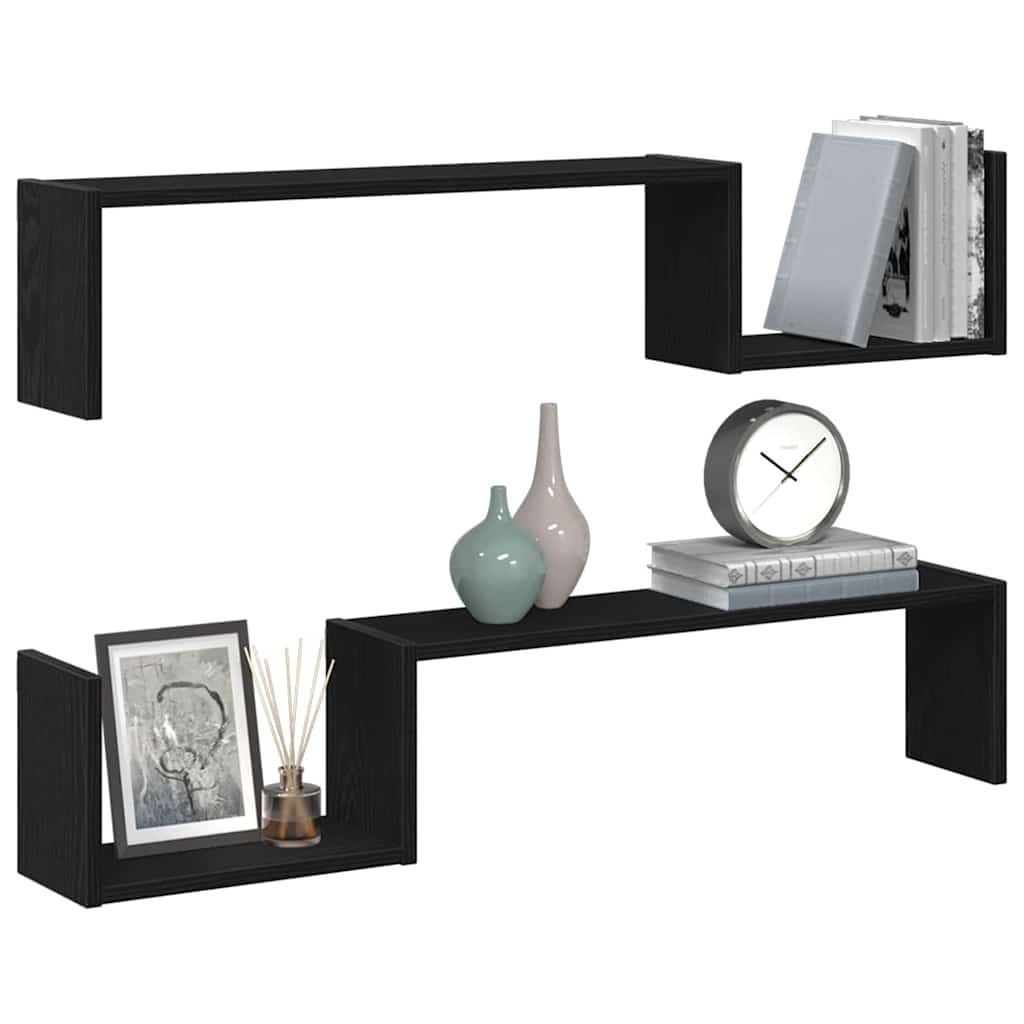 Estante de pared con estante 2 pcs Roble Negro 100 x 15 x 20 cm