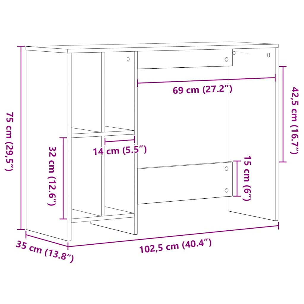 Escritorio Roble Negro 102,5 x 35 x 75 cm Madera de ingeniería